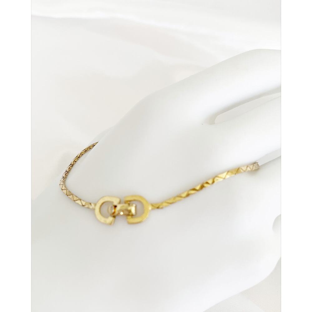 CHRISTIAN DIOR CD Logo Bracelet Gold Vintage Snake Chain Fold Over Clasp Stamped - Picture 8 of 10
